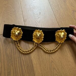 Judith Lieber Vintage 80s Lionshead Adjustable Belt - Suede & Gold Hardware